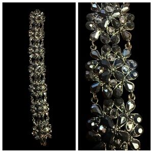 Vintage 1990’s does 1950’s Glam Black Rhinestone Beaded Bracelet, Mid Century